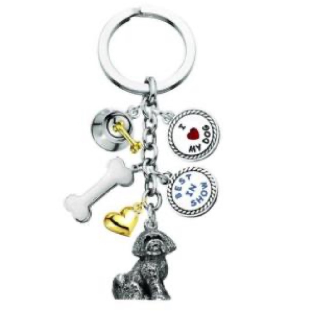 Bichon Frisé Silver Key Ring Keychain with Dangling Dog Charms